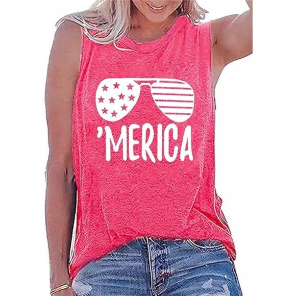 Women’s American Flag Tank – Sleeveless Sunglass Graphic Tee - Picture 7 of 7